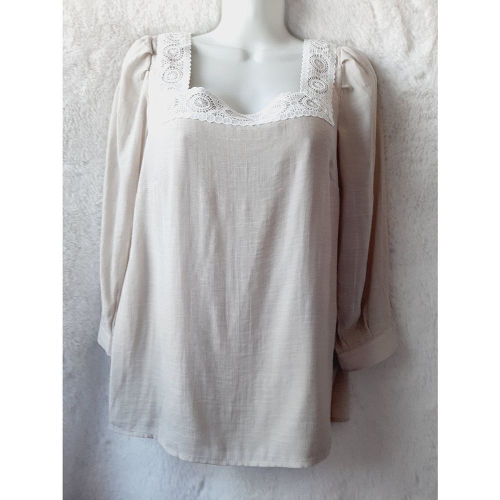 Nanette Lepore anthropologie sz medium tan lace square neck blouse